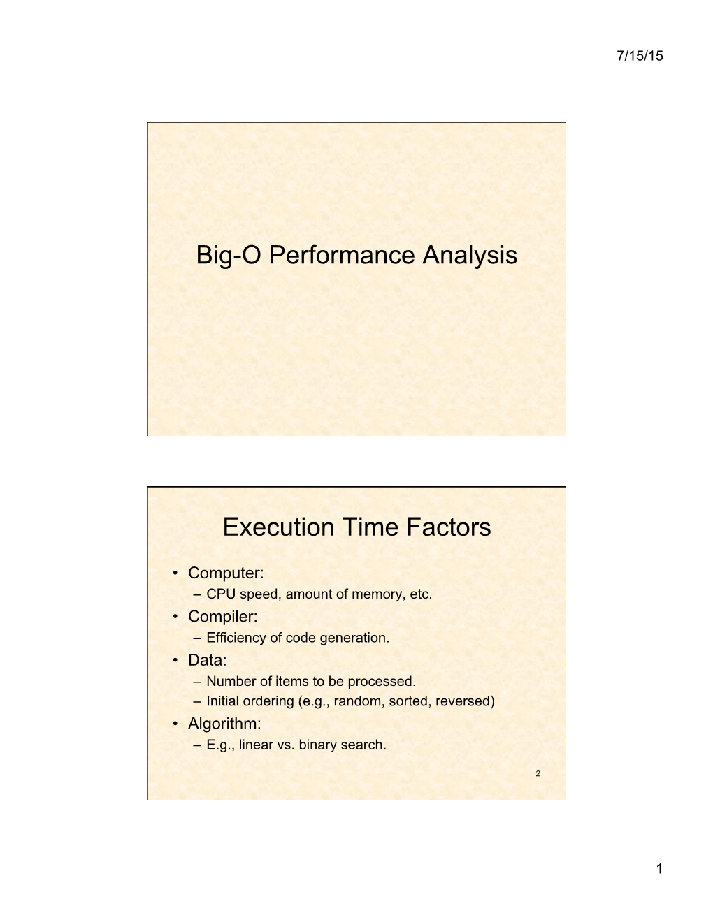 Big-O Performance Analysis Execution Time Factors