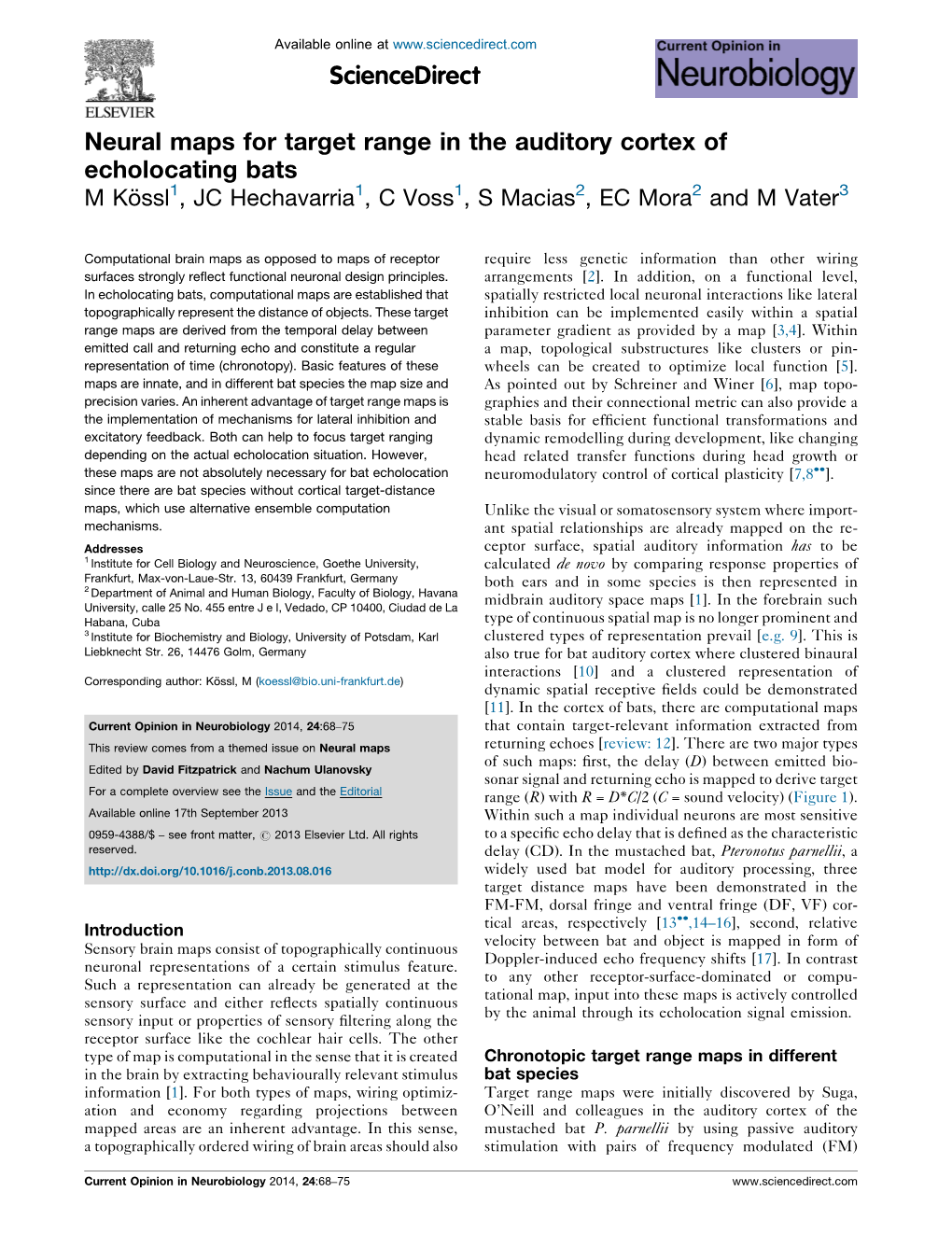 Neural Maps for Target Range in the Auditory Cortex of Echolocating Bats