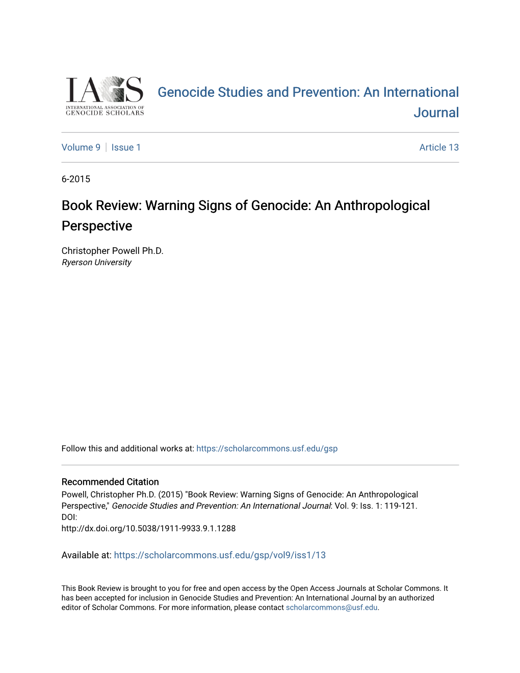 Warning Signs of Genocide: an Anthropological Perspective