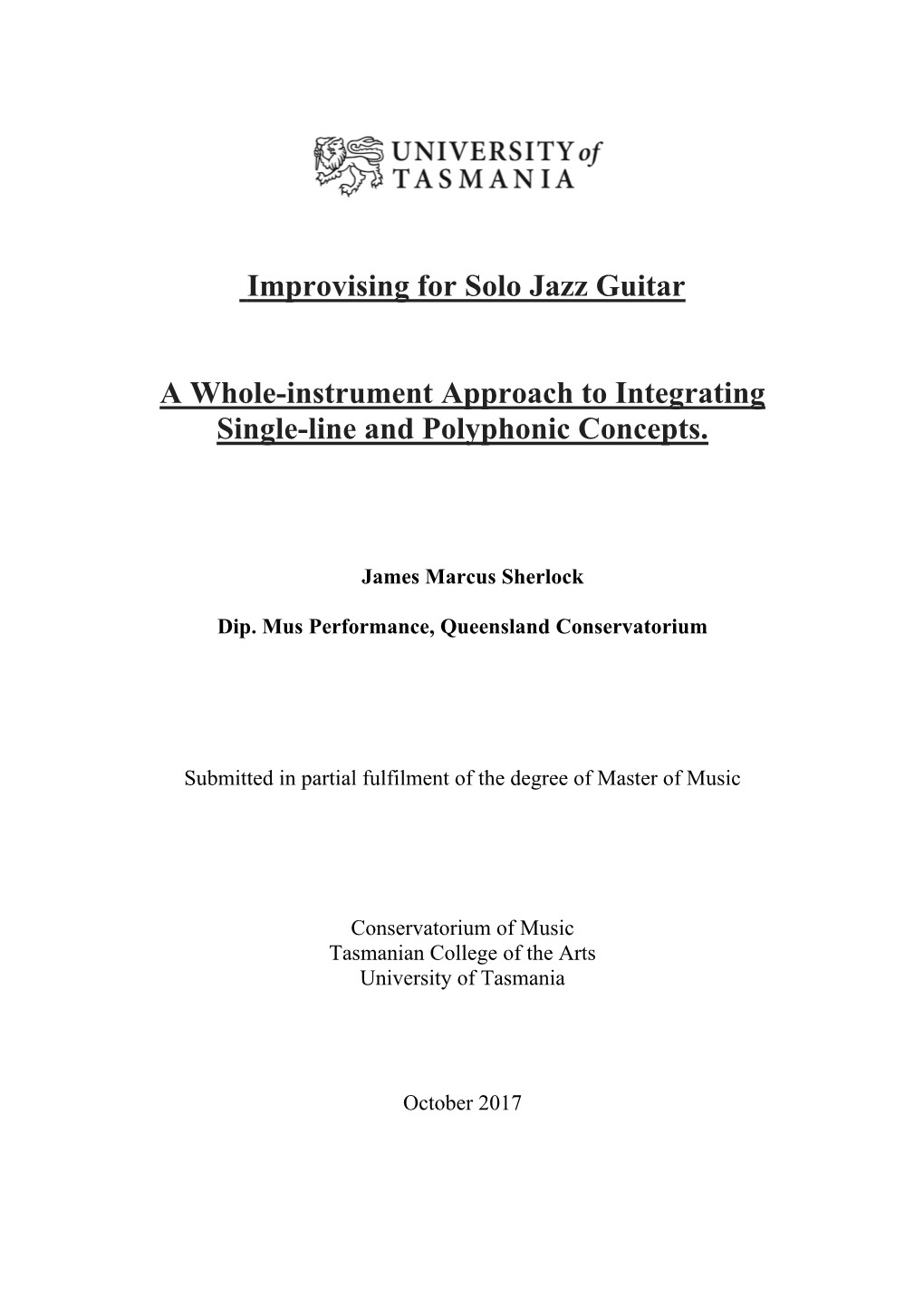 Improvising for Solo Jazz Guitar a Whole-Instrument Approach To