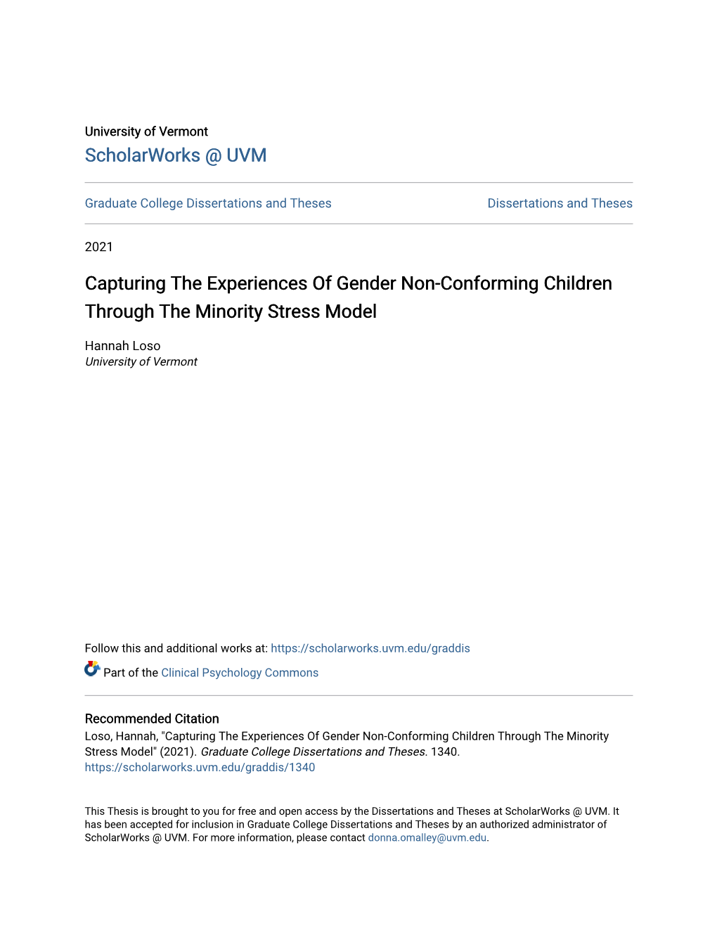 Capturing the Experiences of Gender Non-Conforming Children Through the Minority Stress Model