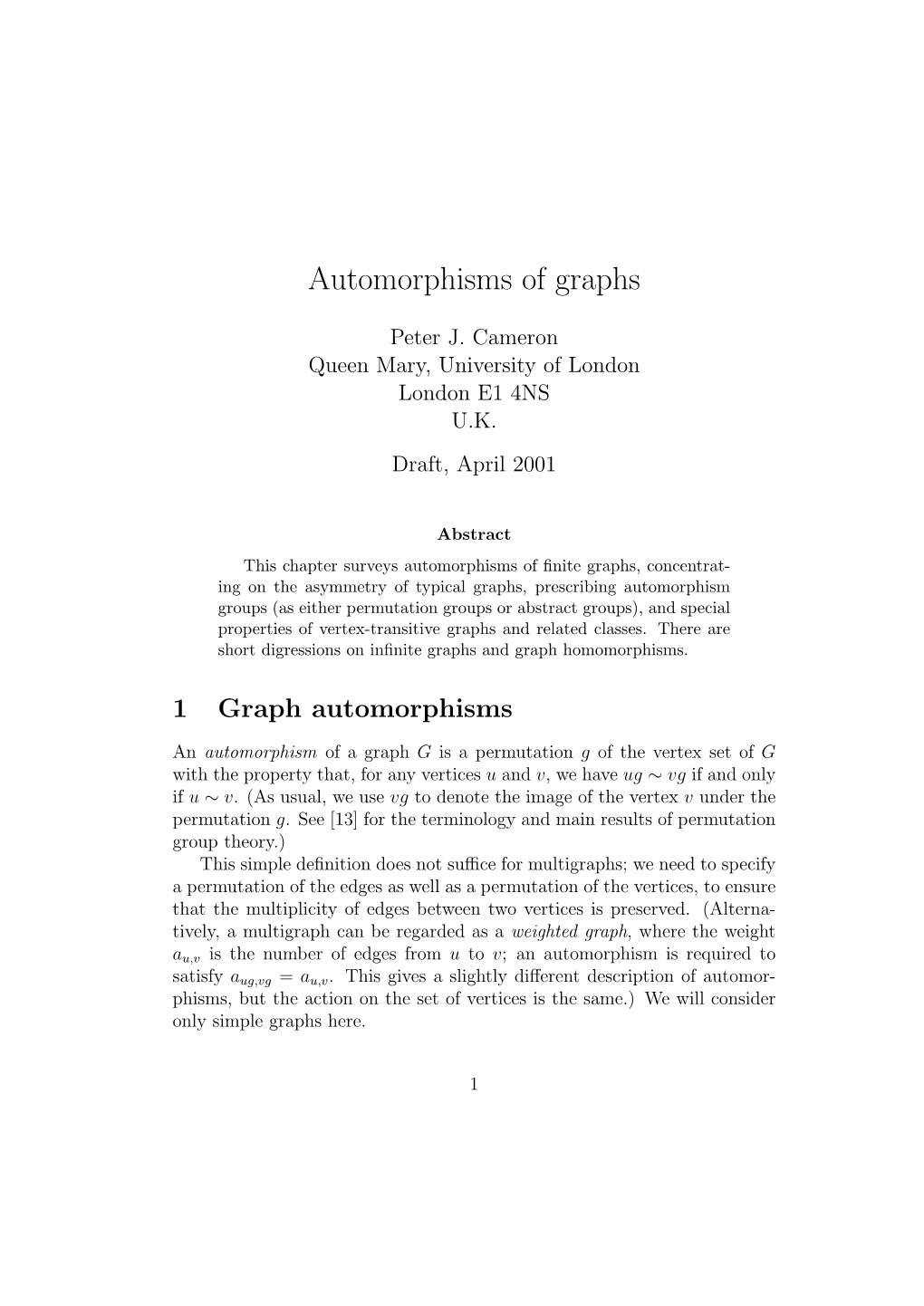 Automorphisms of Graphs