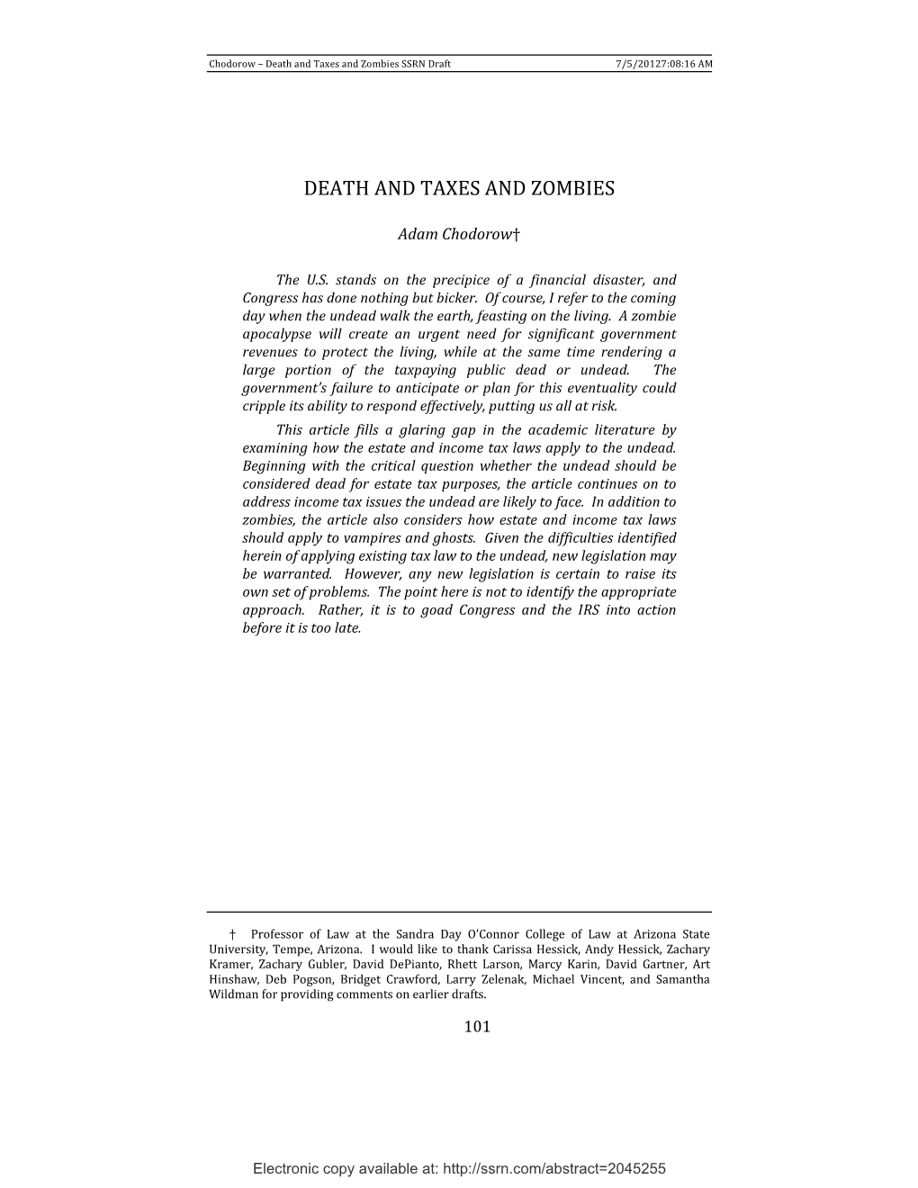 Death and Taxes and Zombies SSRN Draft 7/5/20127:08:16 AM