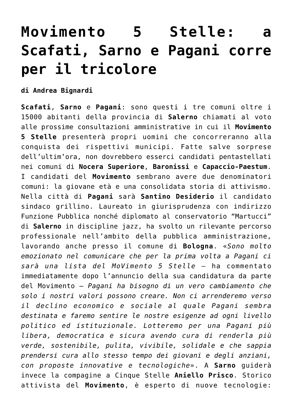 A Scafati, Sarno E Pagani Corre Per Il Tricolore Di Andrea Bignardi