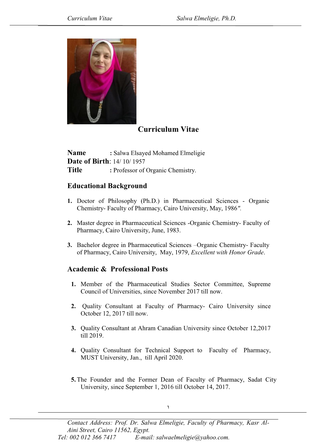 Curriculum Vitae Salwa Elmeligie, Ph.D