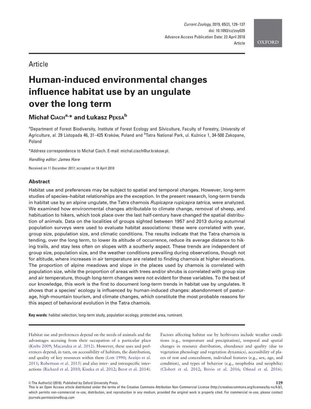 Human-Induced Environmental Changes Influence Habitat Use by an Ungulate Over the Long Term