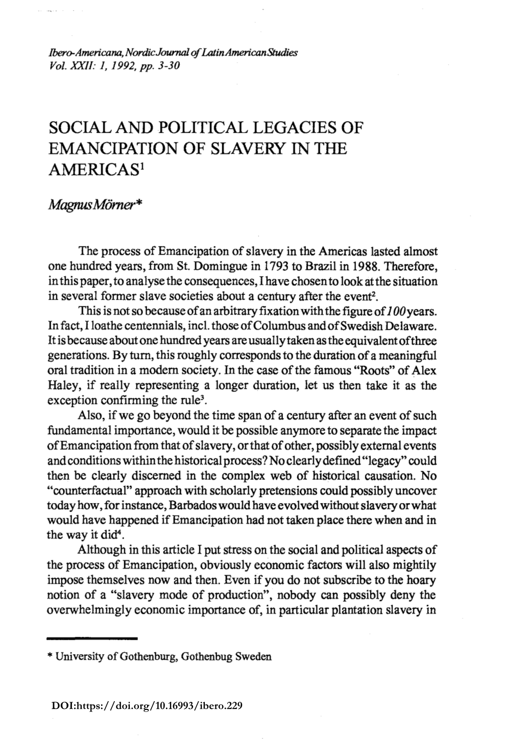 SOCIAL and POLITICAL LEGACIES of EMANCIPATION of SLAVERY in the Americasl