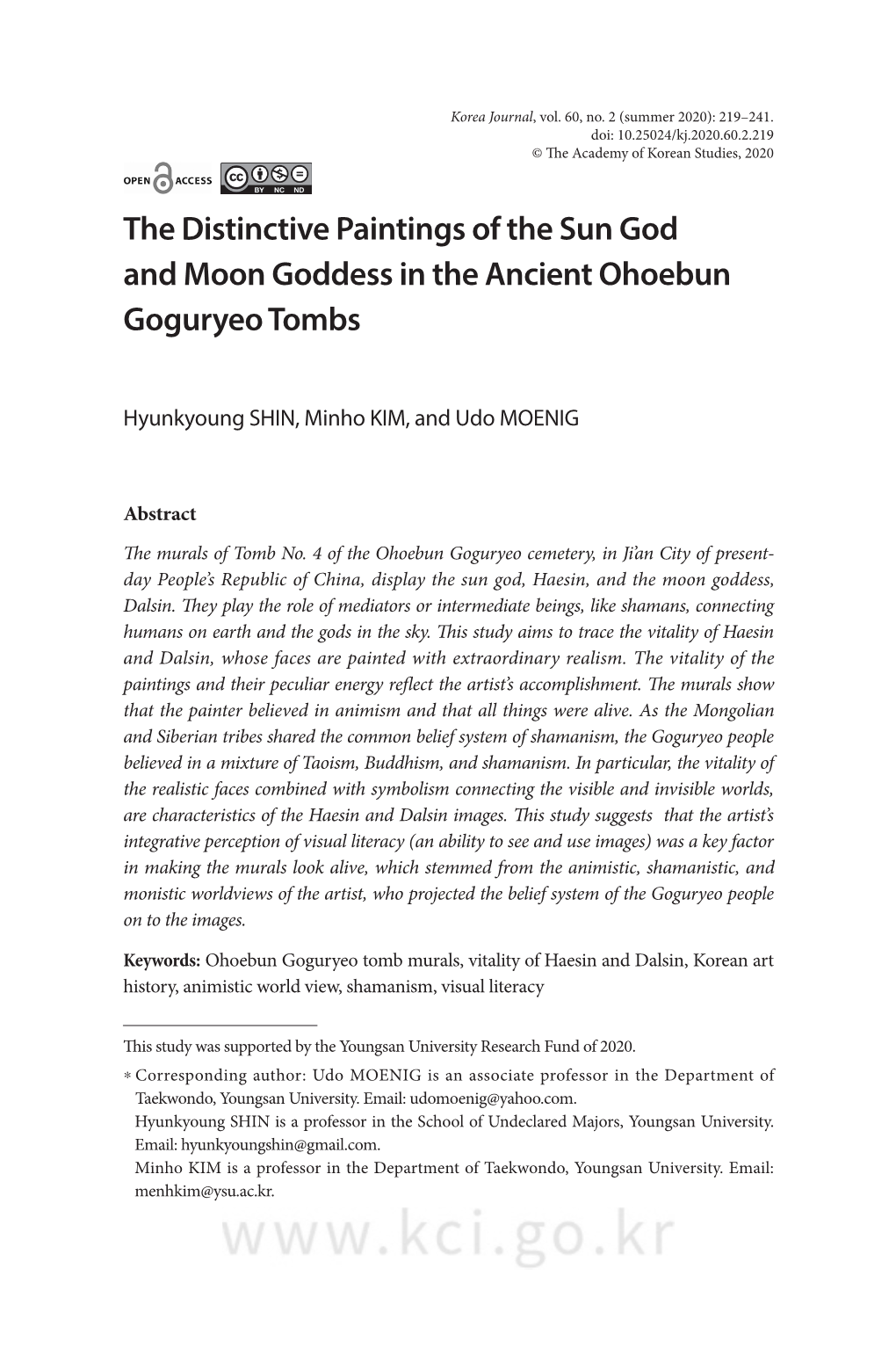 The Distinctive Paintings of the Sun God and Moon Goddess in the Ancient Ohoebun Goguryeo Tombs