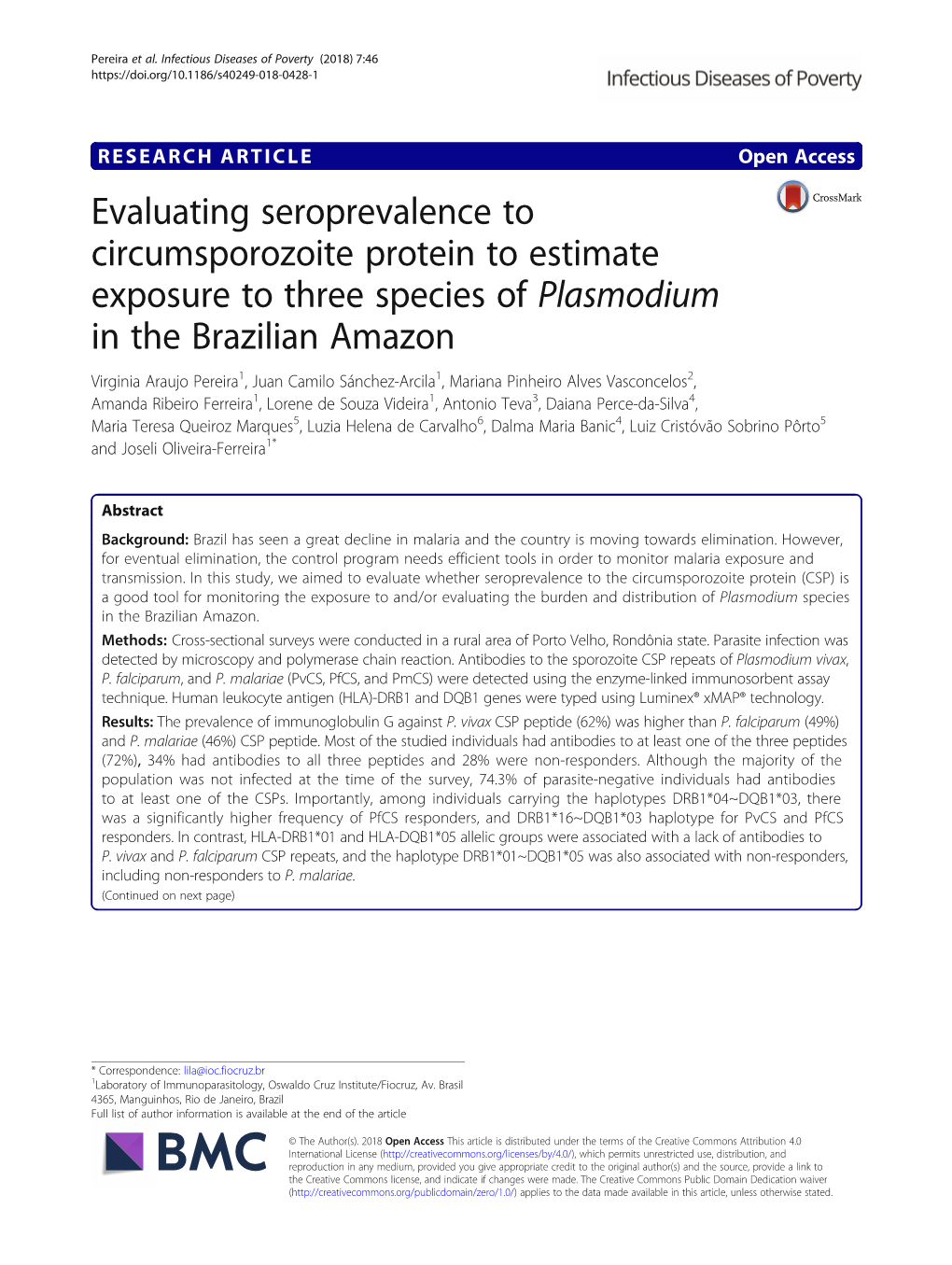 Evaluating Seroprevalence to Circumsporozoite Protein to Estimate Exposure to Three Species of Plasmodium in the Brazilian Amazo