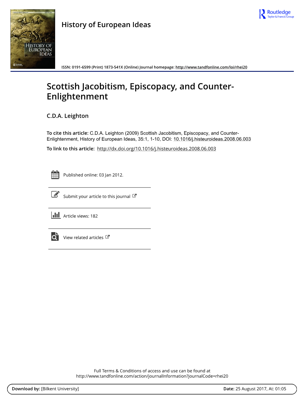 Scottish Jacobitism, Episcopacy, and Counter- Enlightenment