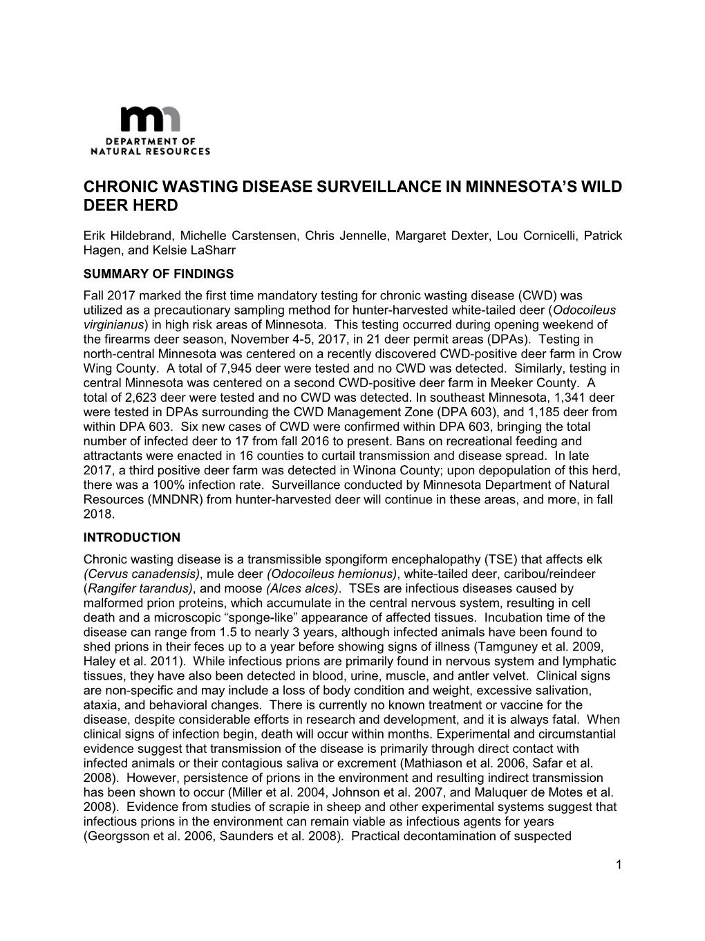 Chronic Wasting Disease Surveillance in Minnesota's Wild Deer Herd