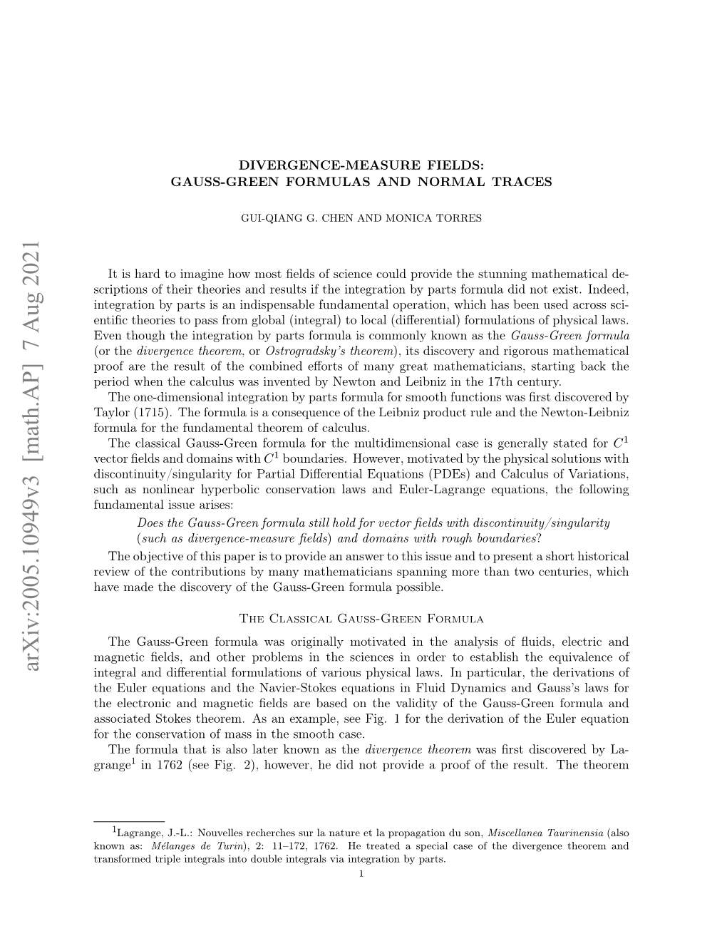 Arxiv:2005.10949V3 [Math.AP] 7 Aug 2021 Integral and Diﬀerential Formulations of Various Physical Laws