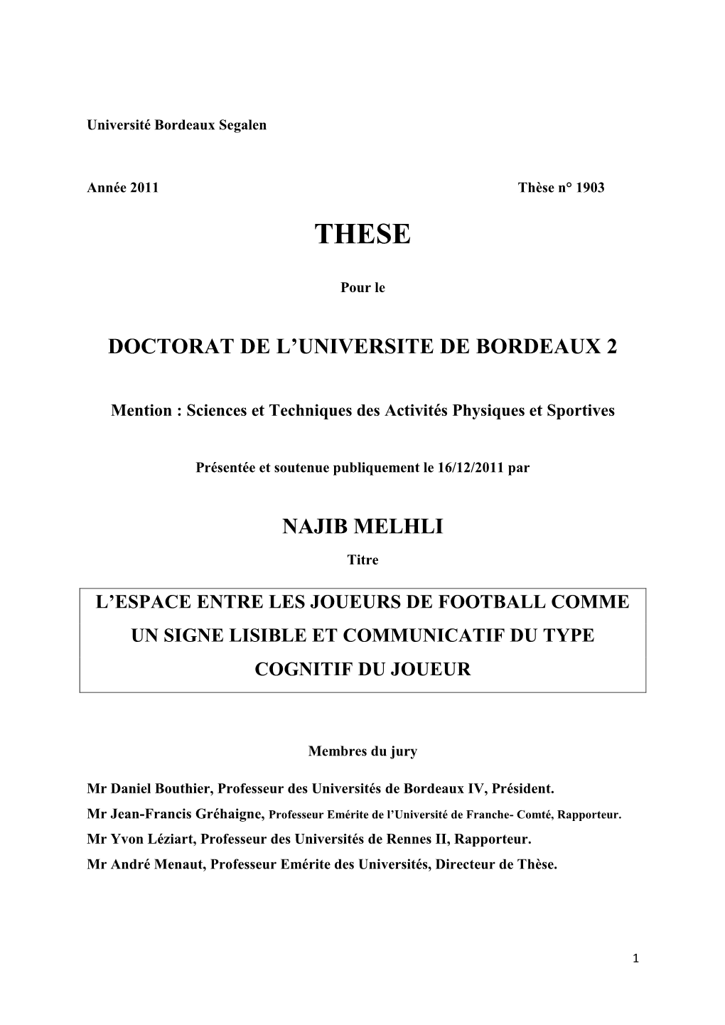 Doctorat De L'universite De Bordeaux 2 Najib Melhli