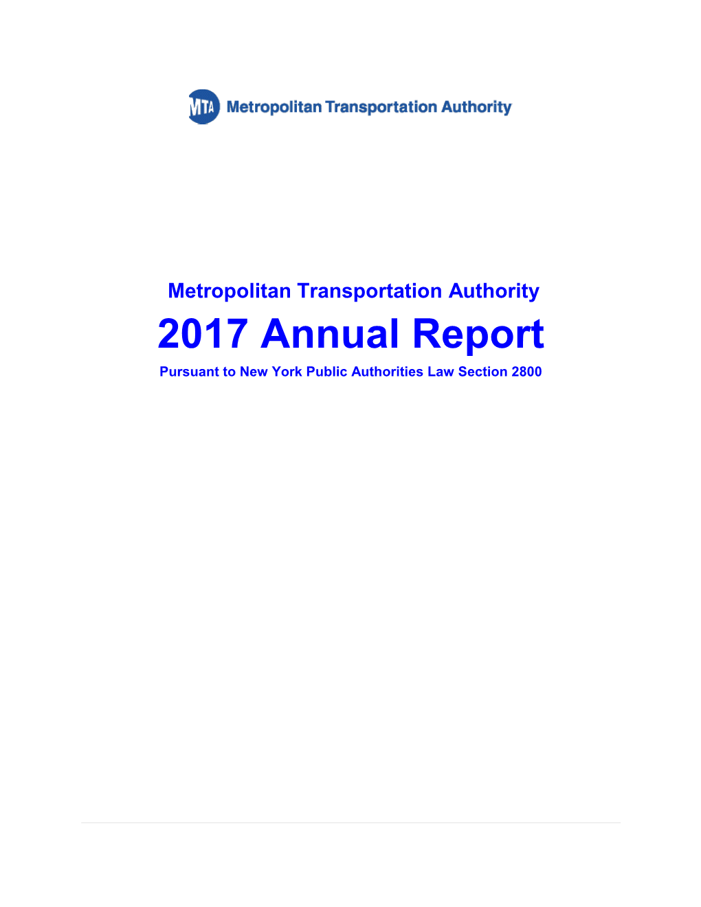 2017 Annual Report Pursuant to New York Public Authorities Law Section 2800