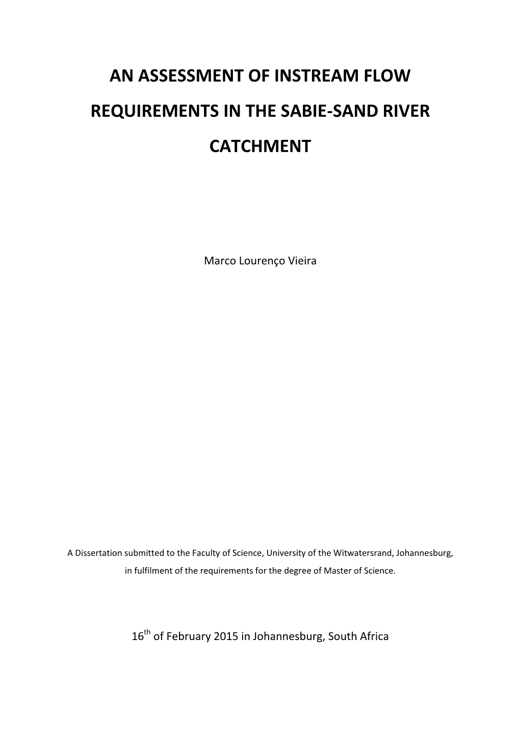 An Assessment of Instream Flow Requirements in the Sabie-Sand River Catchment