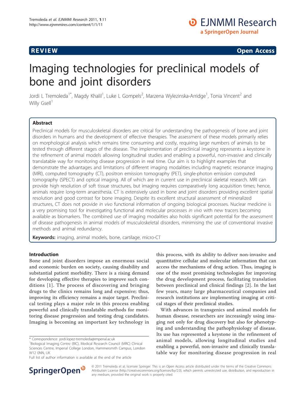 Imaging Technologies for Preclinical Models of Bone and Joint Disorders