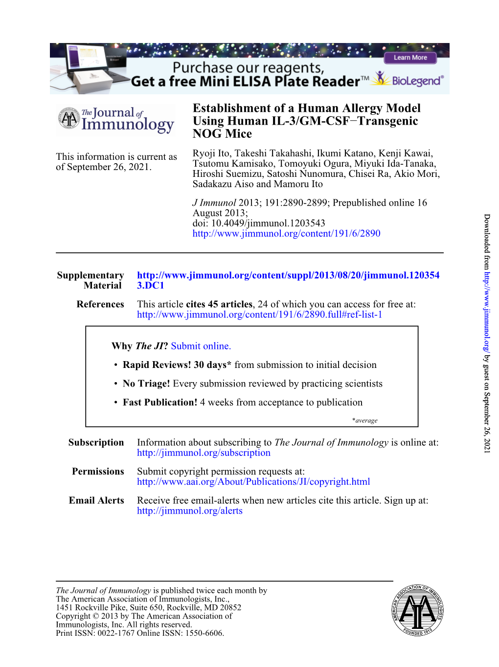 NOG Mice Transgenic − Using Human IL-3/GM-CSF Establishment