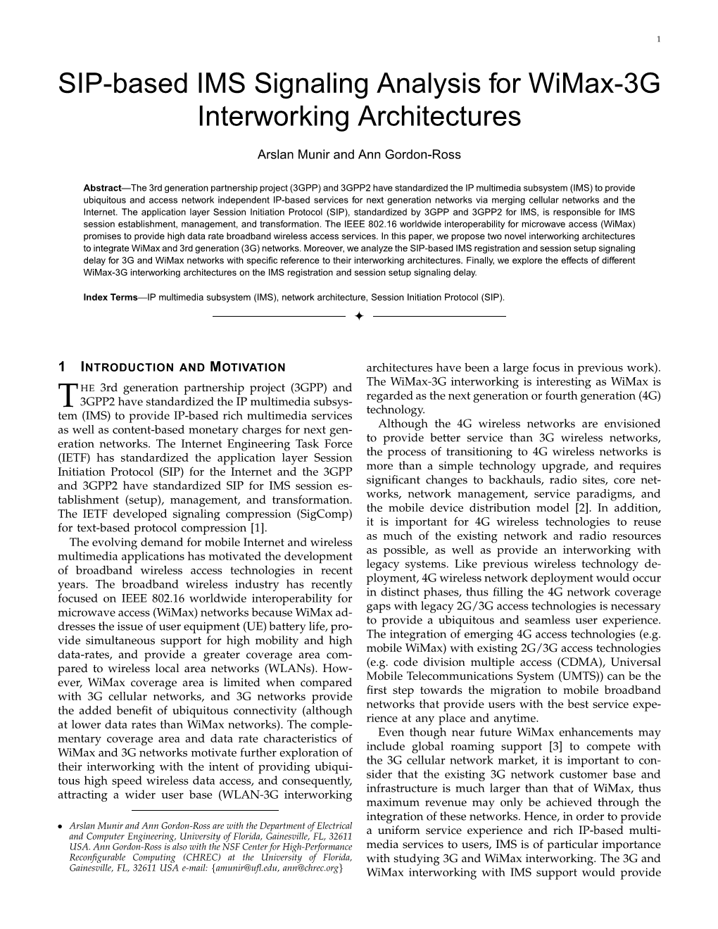 SIP-Based IMS Signaling Analysis for Wimax-3G Interworking Architectures