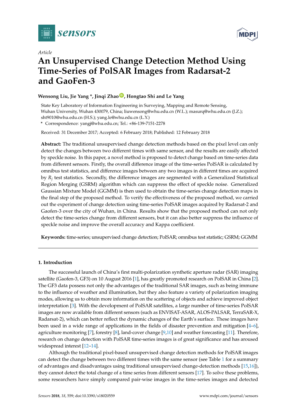 An Unsupervised Change Detection Method Using Time-Series of Polsar Images from Radarsat-2 and Gaofen-3