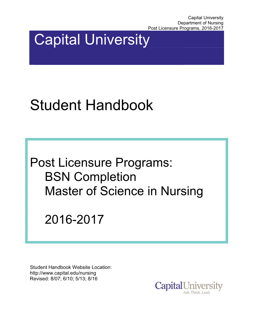 Capital University Department of Nursing Student Handbook