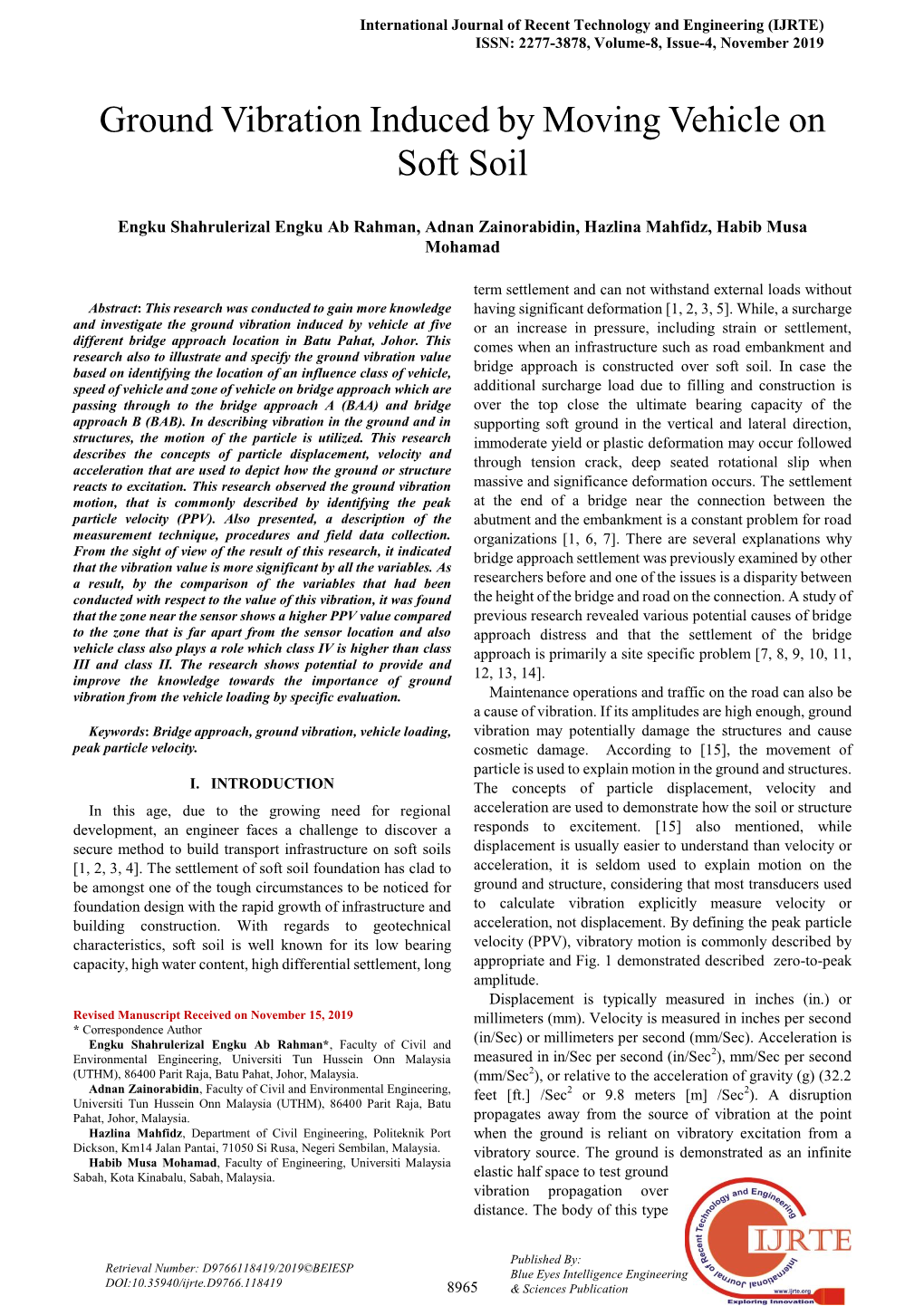 International Journal of Recent Technology and Engineering (IJRTE) ISSN: 2277-3878, Volume-8, Issue-4, November 2019