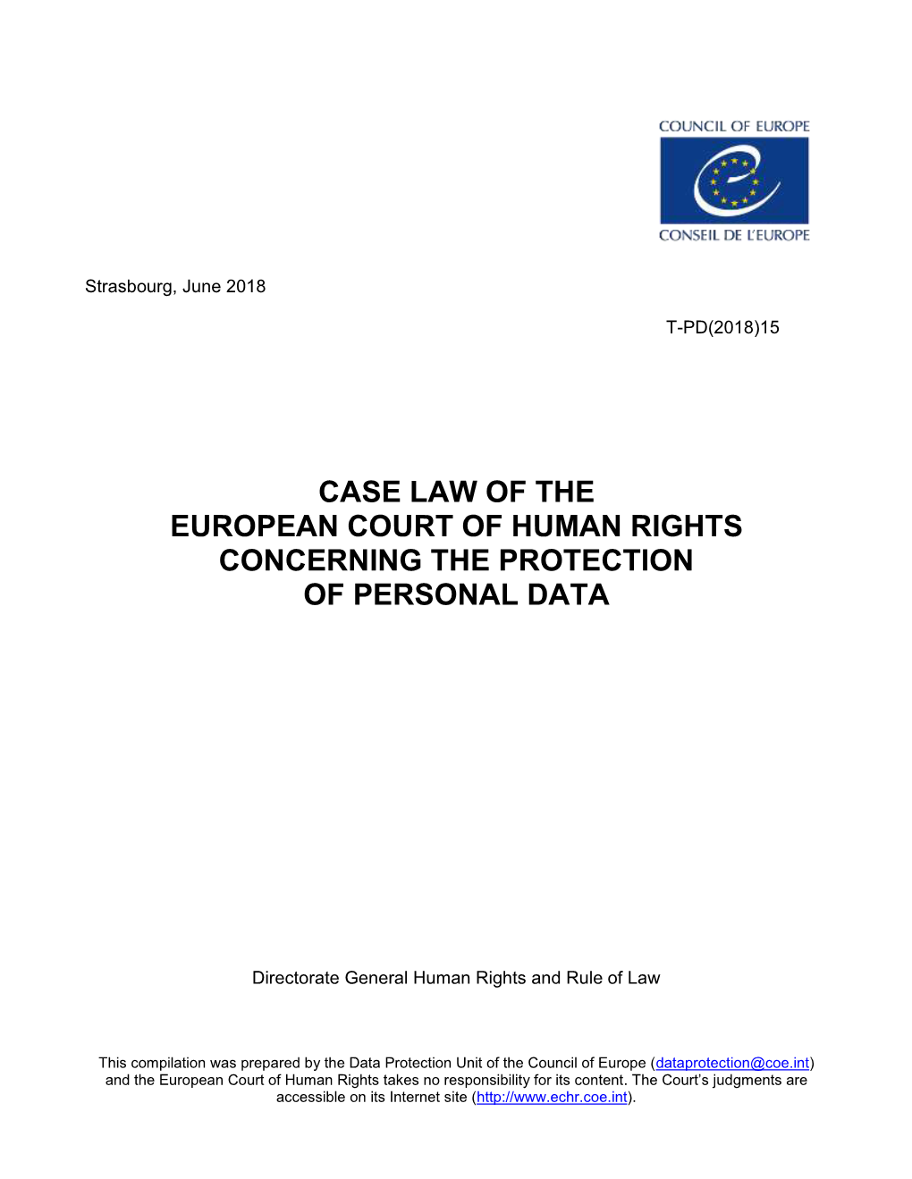 Case Law of the European Court of Human Rights Concerning the Protection of Personal Data