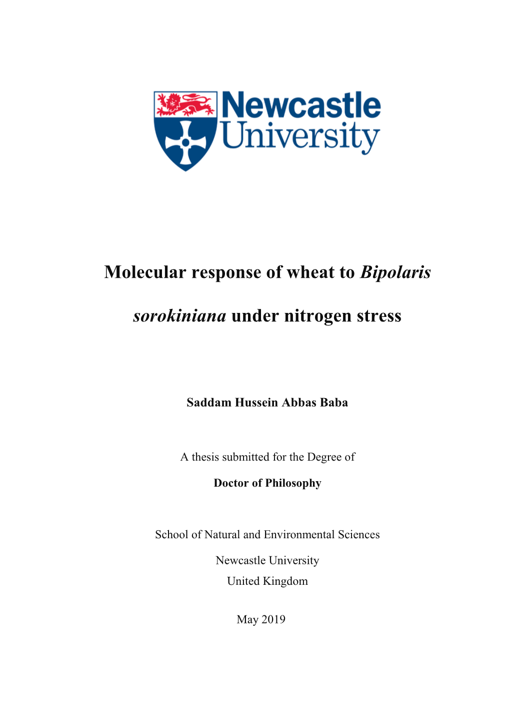 Molecular Response of Wheat to Bipolaris Sorokiniana Under