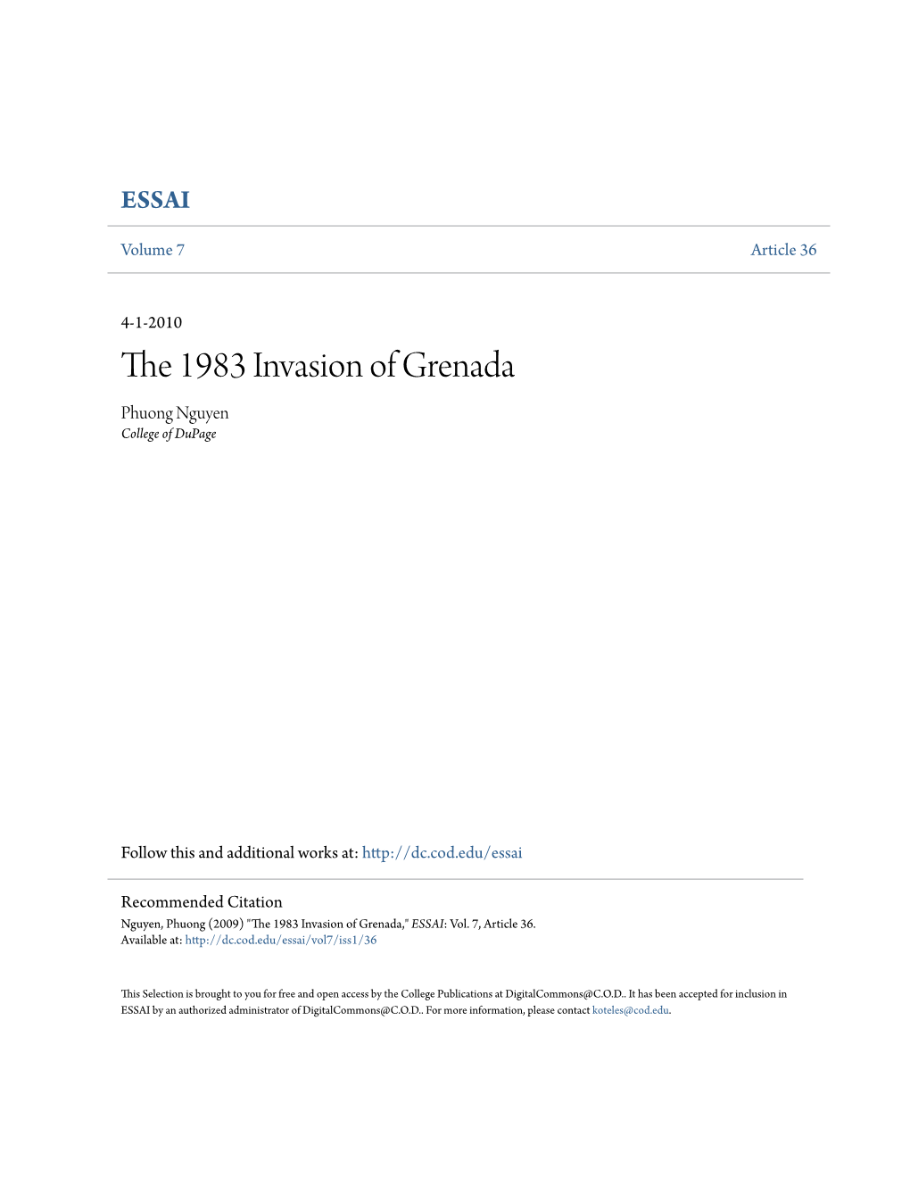 The 1983 Invasion of Grenada