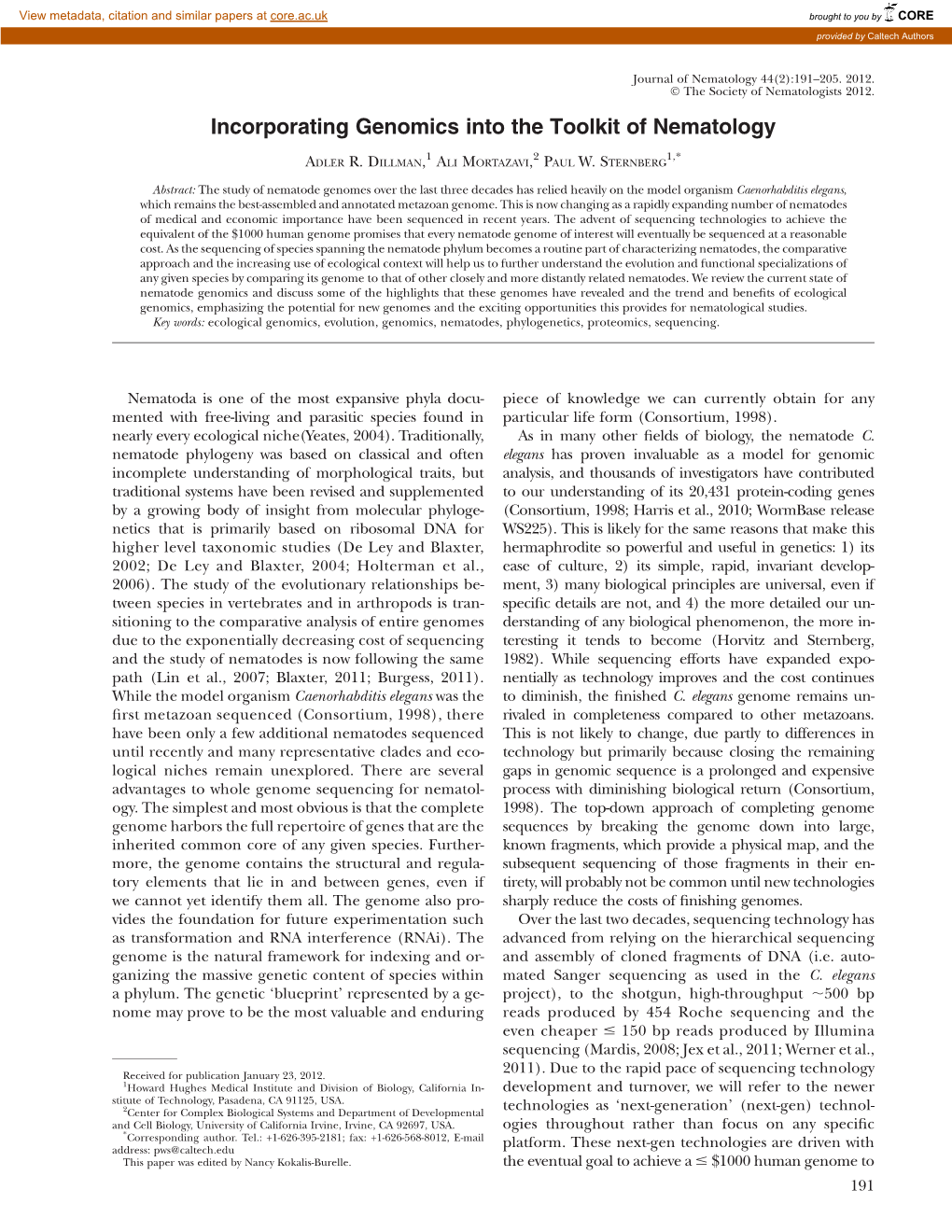 Incorporating Genomics Into the Toolkit of Nematology