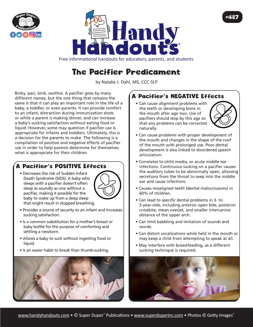 Handouts® Free Informational Handouts for Educators, Parents, and Students the Pacifier Predicament by Natalie J