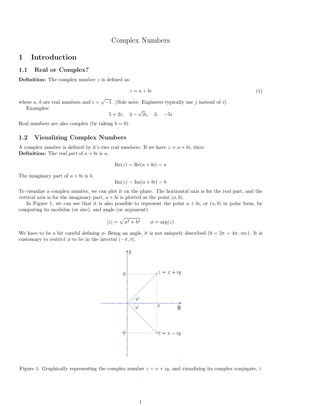 Complex Numbers 1 Introduction