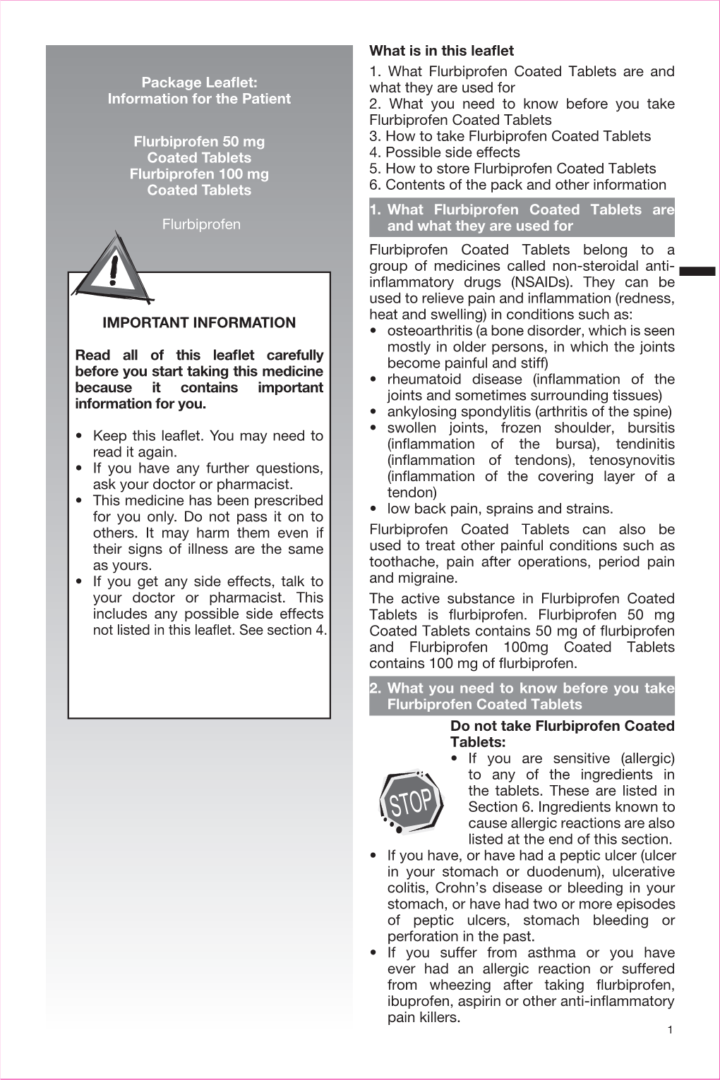 What Is in This Leaflet 1. What Flurbiprofen Coated Tablets Are