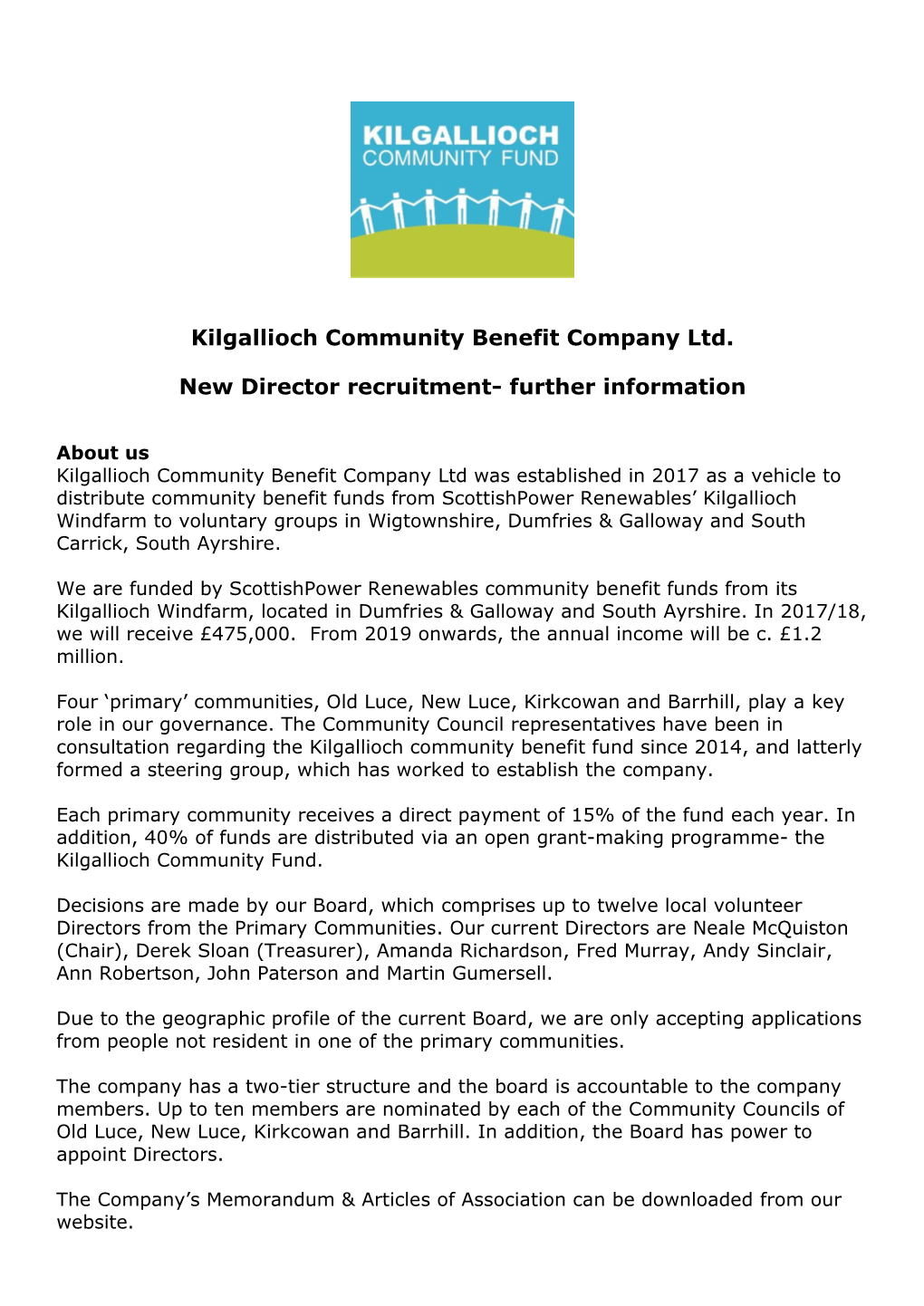 Kilgallioch Community Benefit Company Ltd. New Director