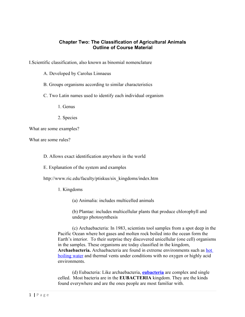 Chapter Two: the Classification of Agricultural Animals