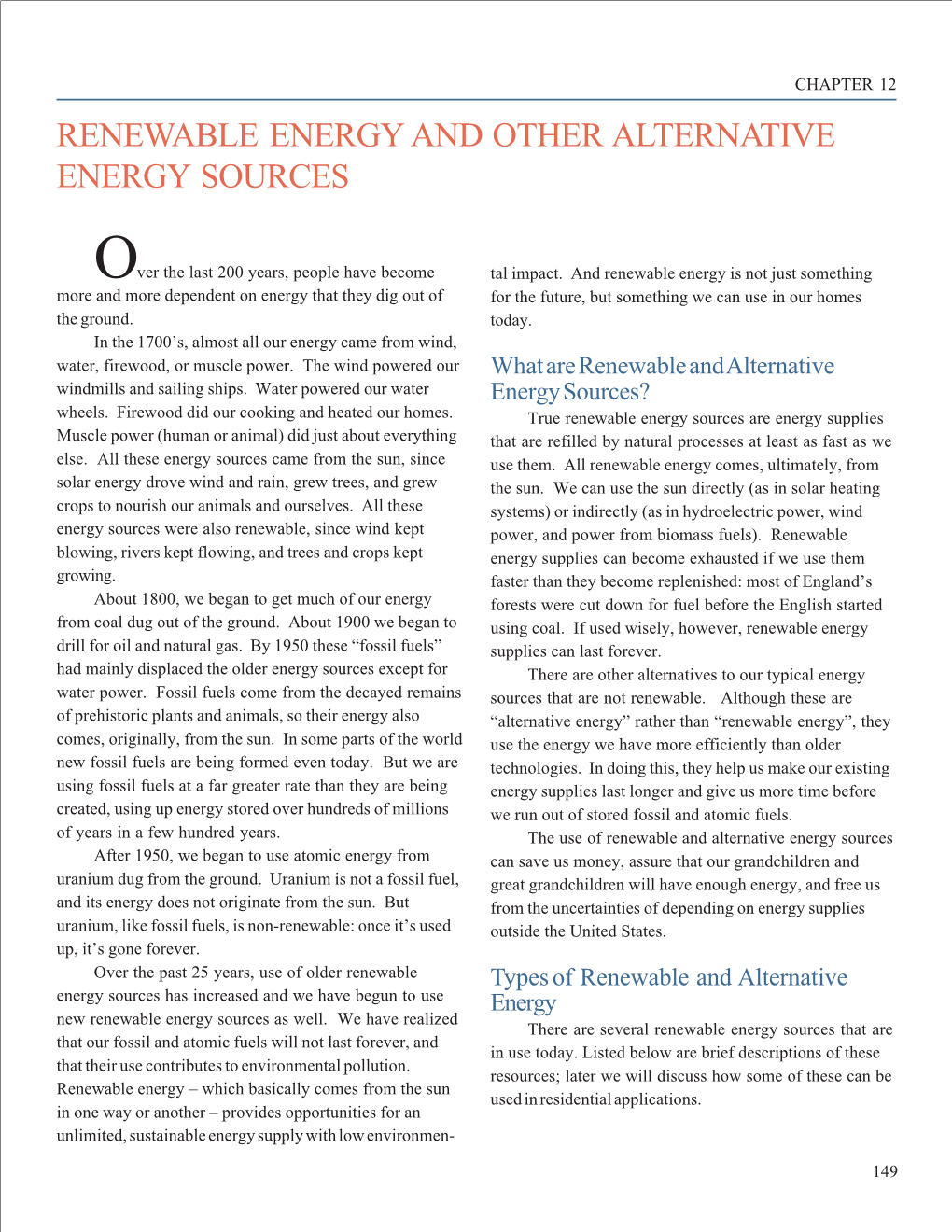 Renewable Energy and Other Alternative Energy Sources