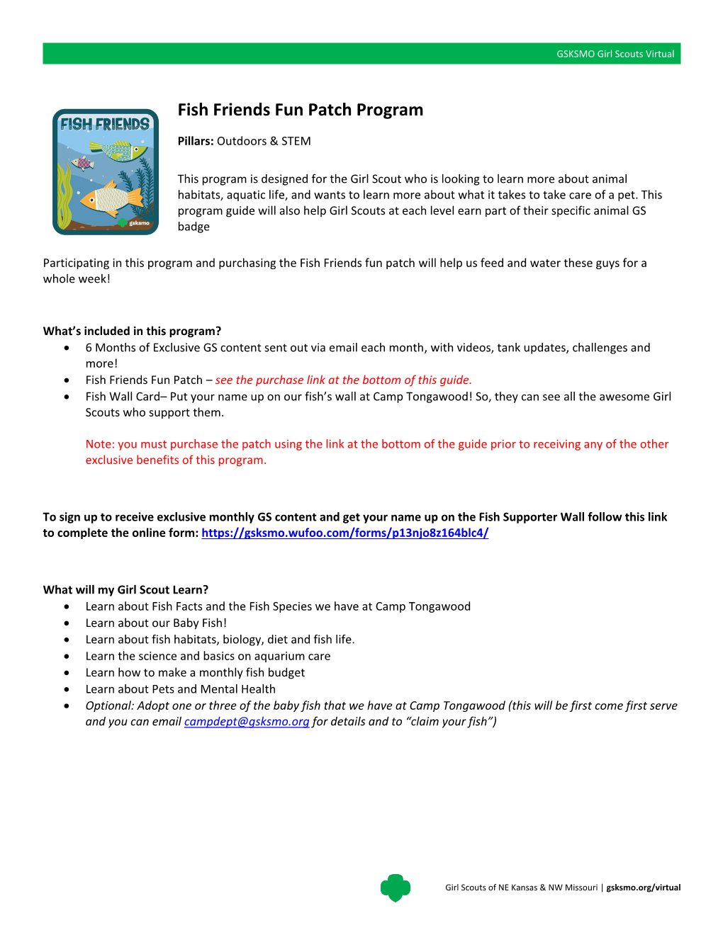 Fish Friends Fun Patch Program Guide