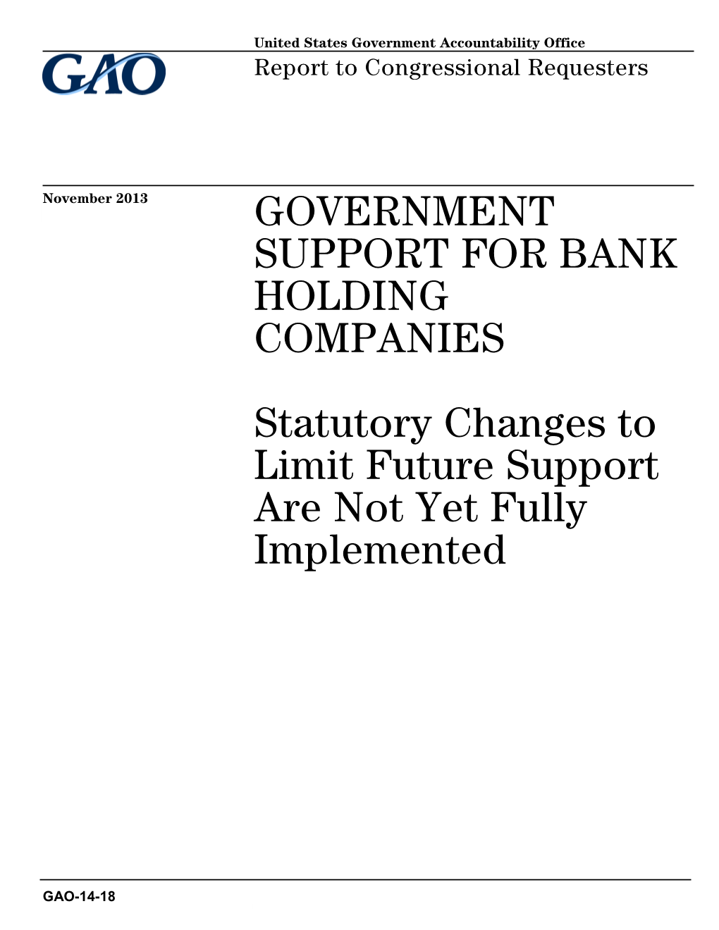 Government Support for Bank Holding Companies: Statutory Changes To