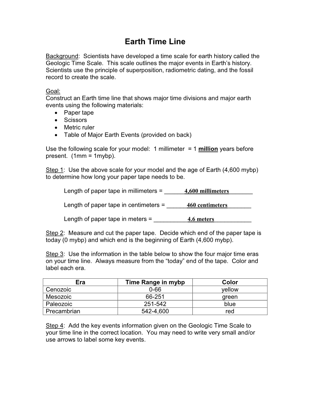 Key Earth Time Line 7