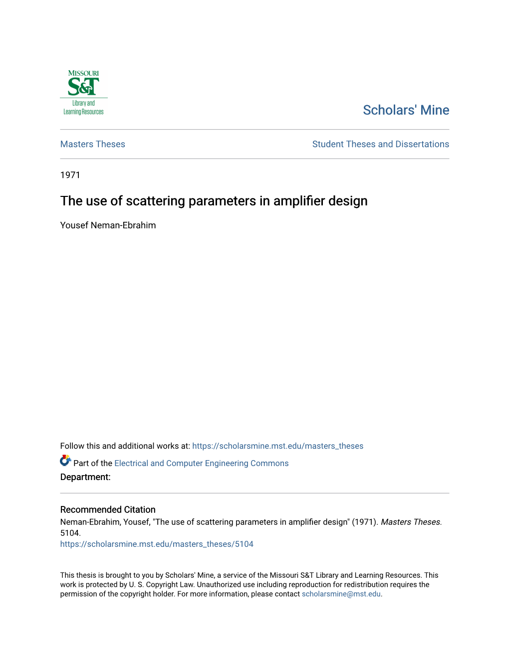 The Use of Scattering Parameters in Amplifier Design