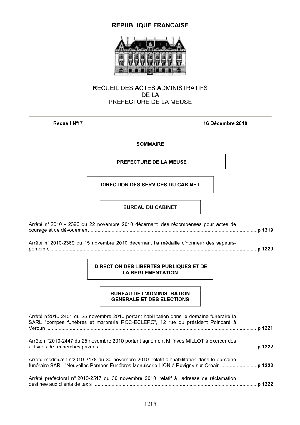 RAA N° 17 Du 16 Décembre 2010