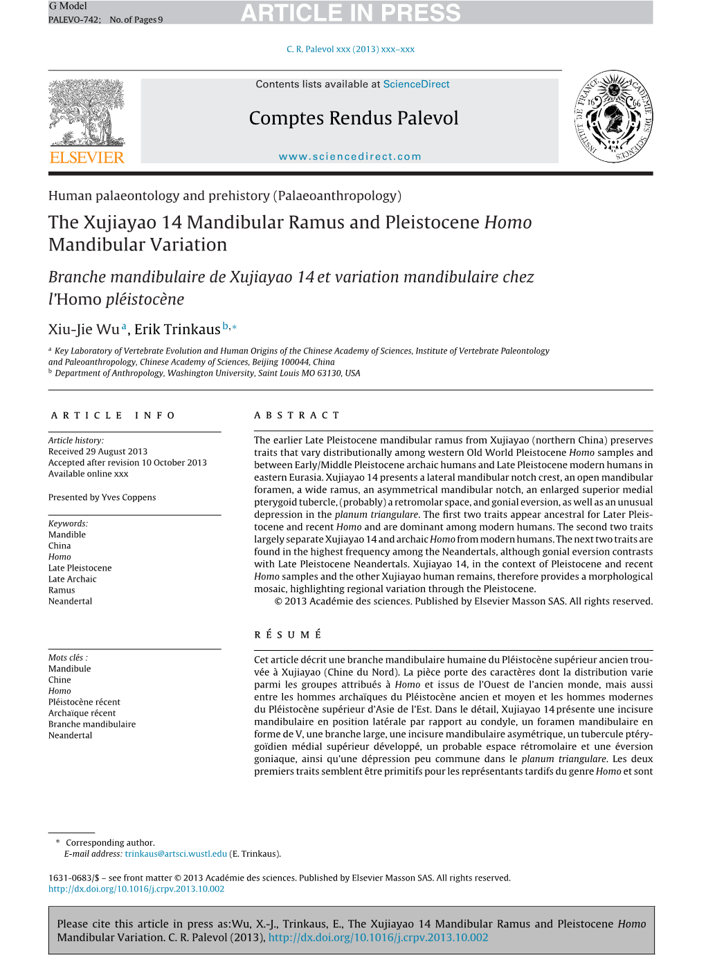 The Xujiayao 14 Mandibular Ramus and Pleistocene Homo Mandibular