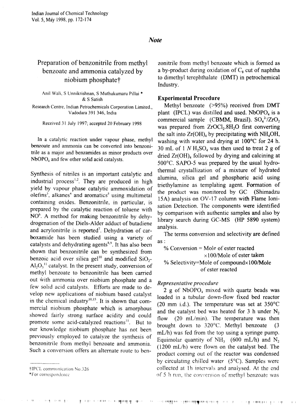 Note Preparation Ofbenzonitrile from Methyl Benzoate and Ammonia