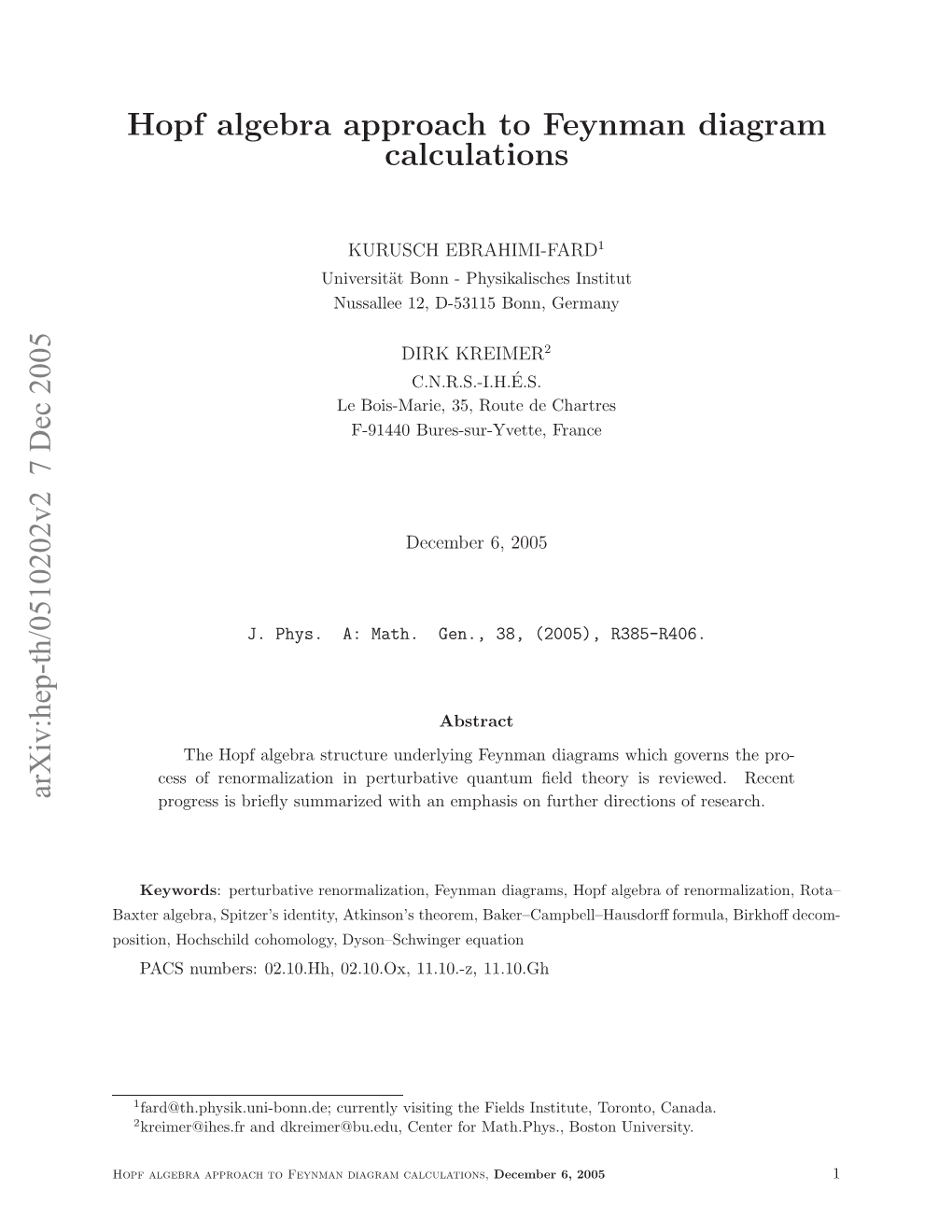 Hopf Algebra Approach to Feynman Diagram Calculations