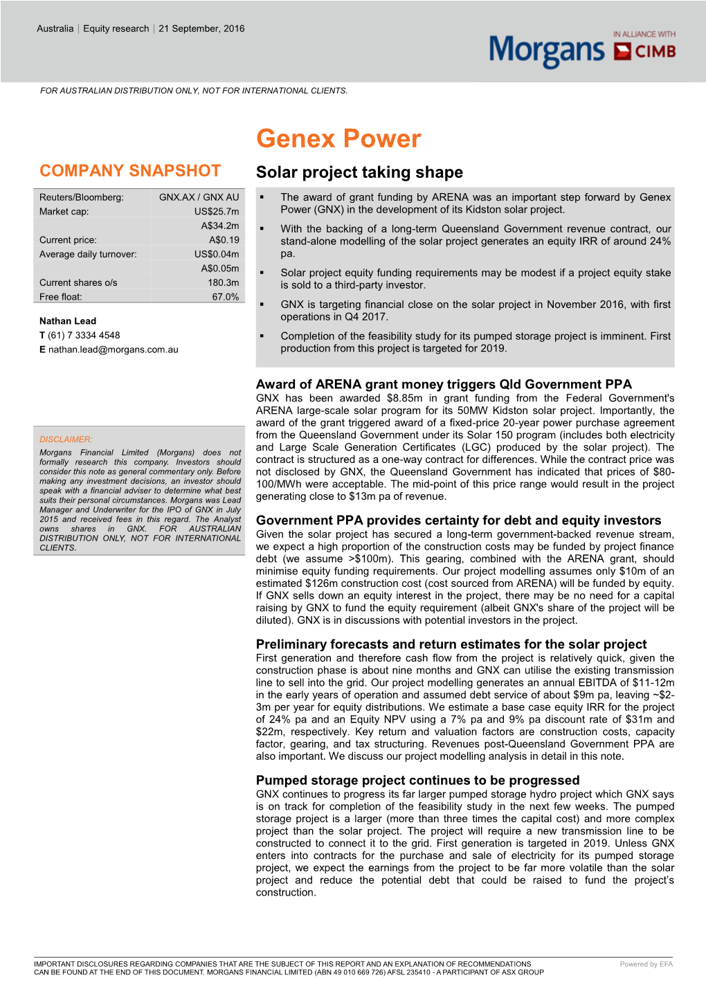 Genex Power COMPANY SNAPSHOT Solar Project Taking Shape