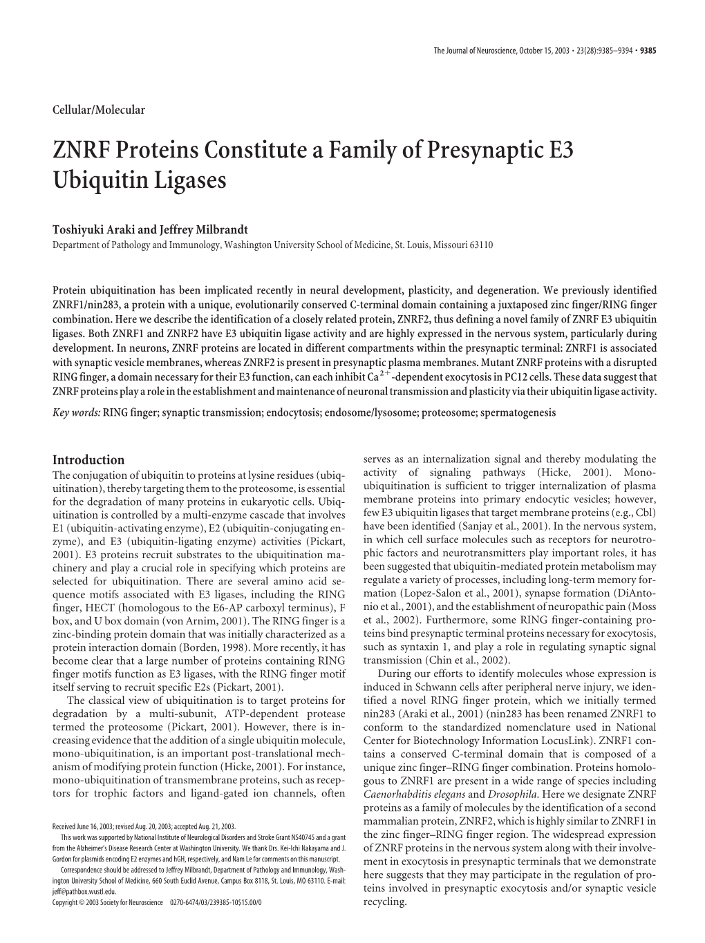 ZNRF Proteins Constitute a Family of Presynaptic E3 Ubiquitin Ligases