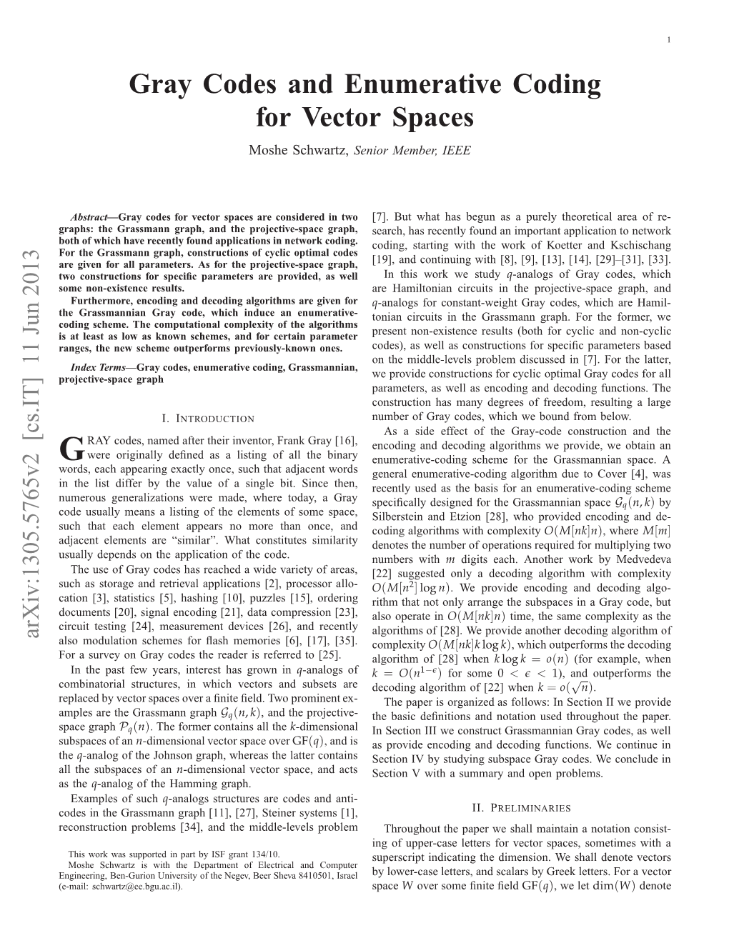 Gray Codes and Enumerative Coding for Vector Spaces