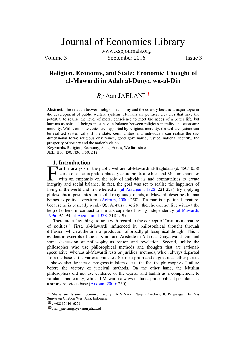 Journal of Economics Library Volume 3 September 2016 Issue 3