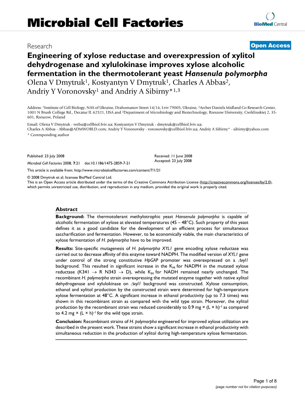 Microbial Cell Factories Biomed Central