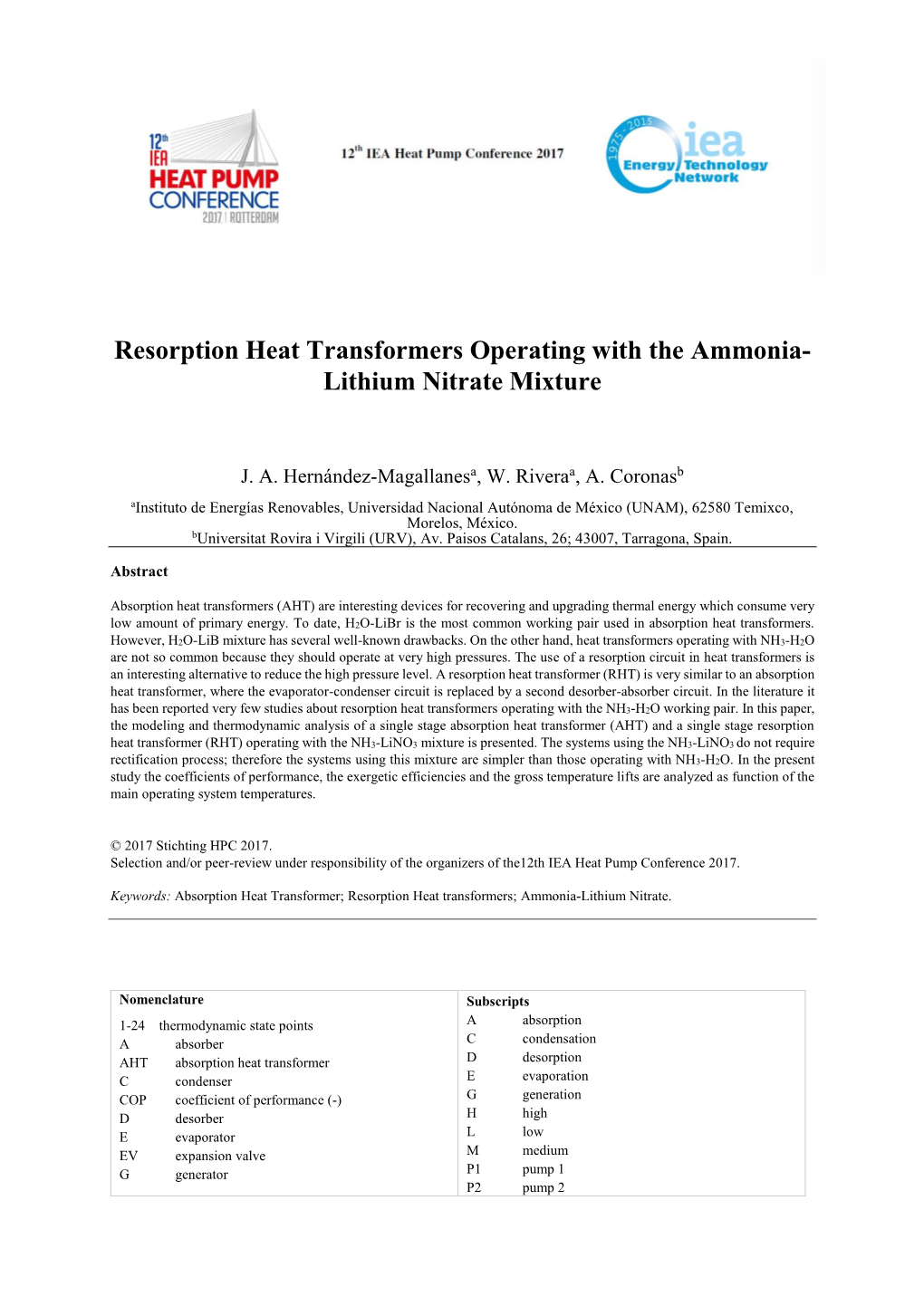 Resorption Heat Transformers Operating with the Ammonia- Lithium Nitrate Mixture