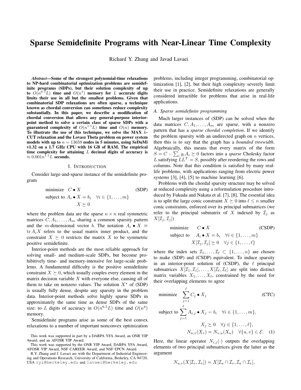 Sparse Semidefinite Programs with Near-Linear Time Complexity